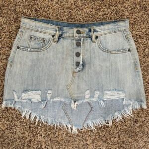 Carmar LF Helena Lamprey Distressed Destroyed Jean Buttonhole Mini Skirt